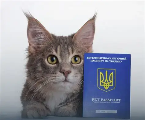 A cat beside a Ukrainian veterinary-sanitary pet passport